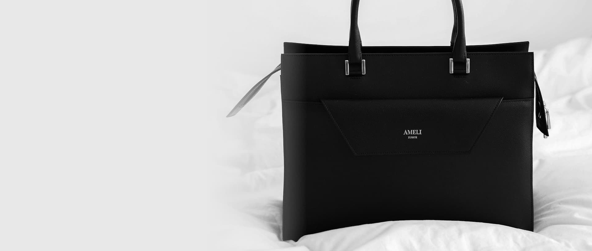 Black leather handbag